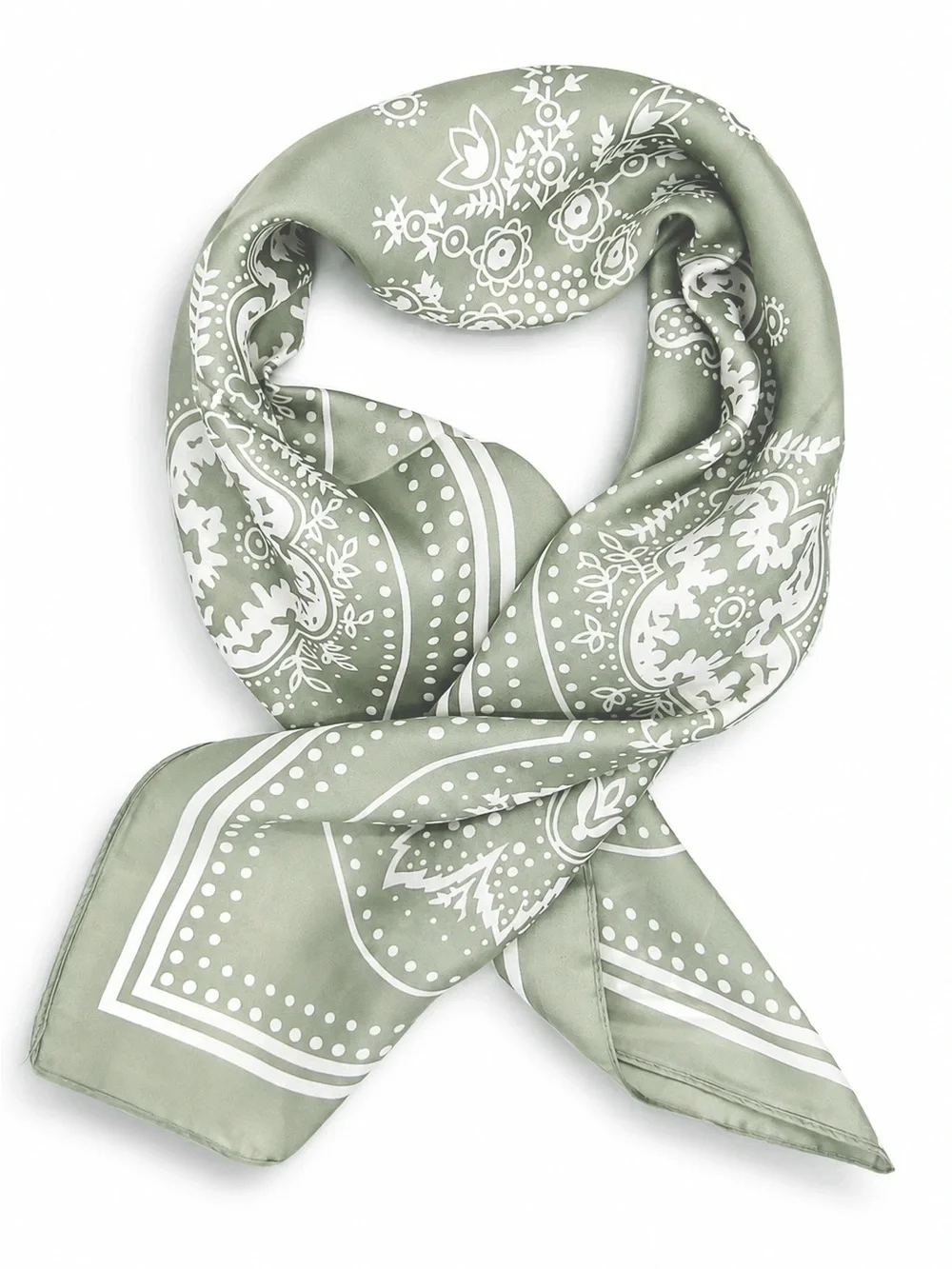 New Bandana Scarf Light Sage Green Paisley Silk like multi use Super stylish